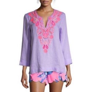 Lilly Pulitzer Amelia Island Tunic Lilac Verbena Linen Size Large Purple Pink